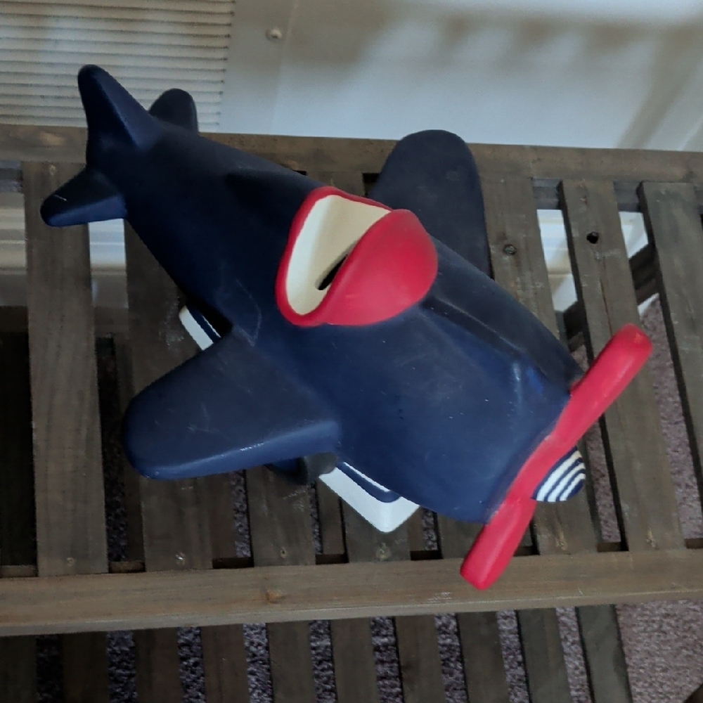 Kids Toy Airplane Piggy Bank - Navy and Red